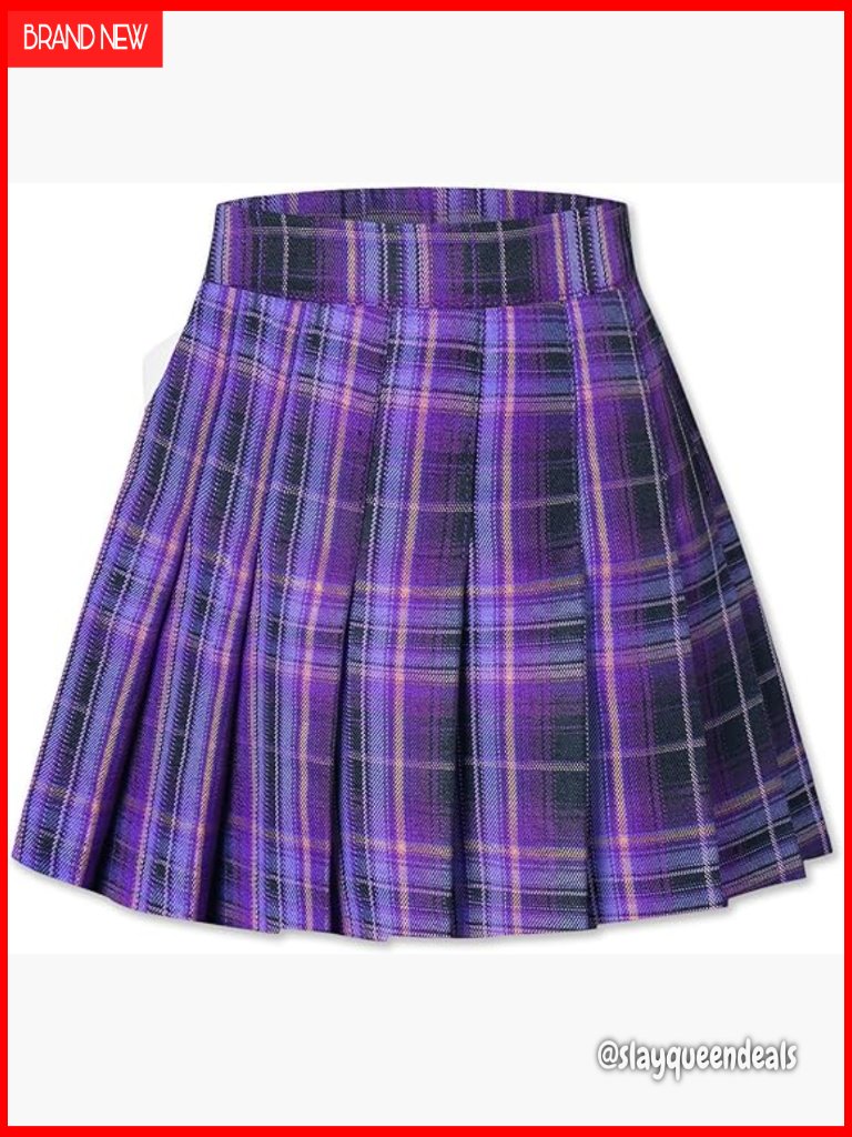 Pleated Skort With Attached Shorts, High Waist, Pockets, Polyester Spandex